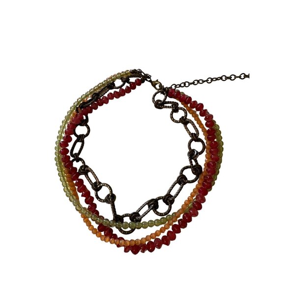 💖Multicolored Bead & Metal Chain Choker Necklace - Picture 3 of 4